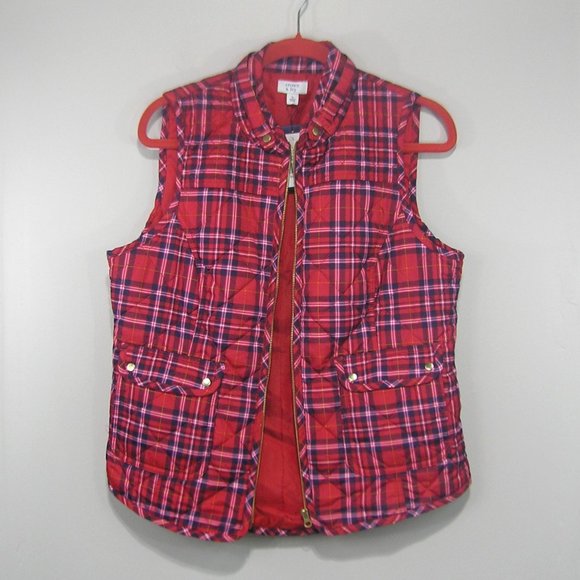 RED PLAID QUILTED PUFFER VEST SIZE LARGE - Picture 13 of 13